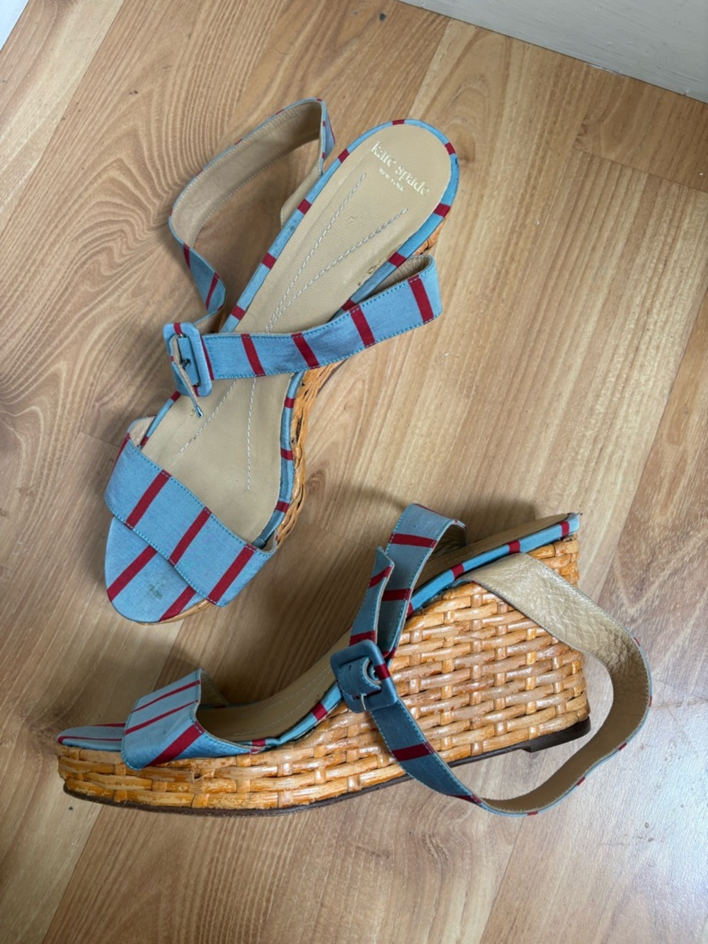 Kate Spade Blue and Red Stripe Cabana Wedge Sandals